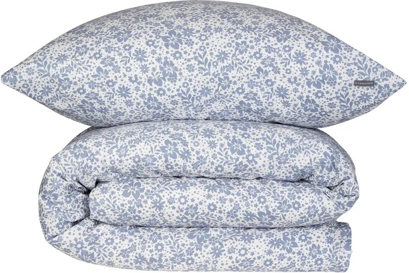 Schiesser Schiesser Bettwäsche Flower aus weicher Baumwolle mit verspieltem Blumenmuster, Renforcé, 2 teilig, OEKO-TEX® MADE IN GREEN, Blau, – Produktbild 2 von 5
