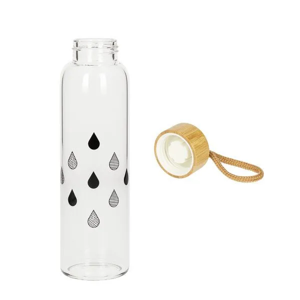 elasto elasto Glasflasche 550 ml mit Bambusdeckel - Trinkflasche mit Schutzhülle, Drops, – Produktbild 2 von 4