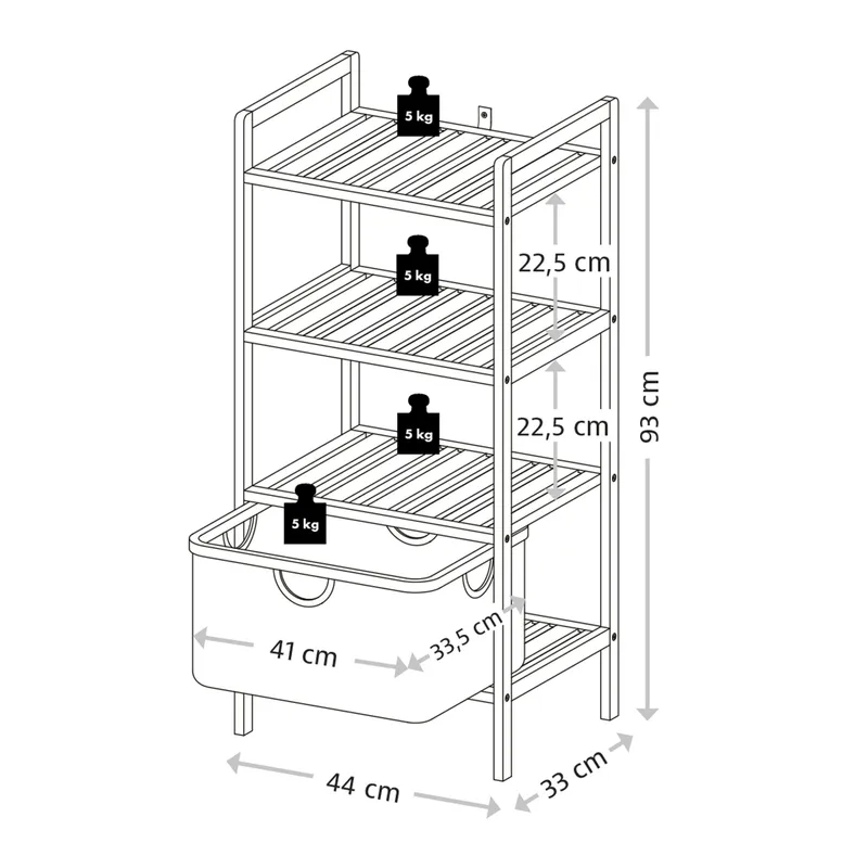 Kesper Regal mit Korb, Braun | schwarz, – Produktbild 3 von 4