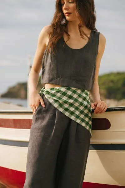 AmourLinen AmourLinen Mini-Leinen-Crop-Top PIPPA, Charcoal (schwarz), – Produktbild 2 von 3