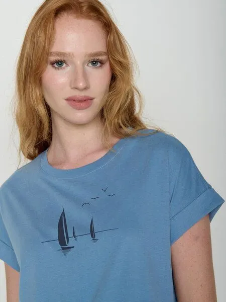 GreenBomb GREENBOMB Sailling Vessel Loony - Sportliches T-Shirt aus Bio-Baumwolle mit Rollup Sleeve / hochwertiger Print / GOTS / Fair & Vegan, Blau (gletscherblau), – Produktbild 2 von 4