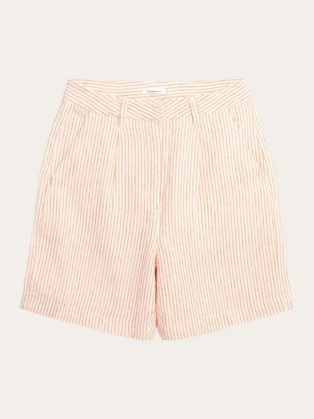 KnowledgeCotton Apparel KnowledgeCotton Apparel Weite High-Waist Shorts STRIPED POSEY aus Bio-Leinen, Orange (orange stripe), – Produktbild 3 von 4