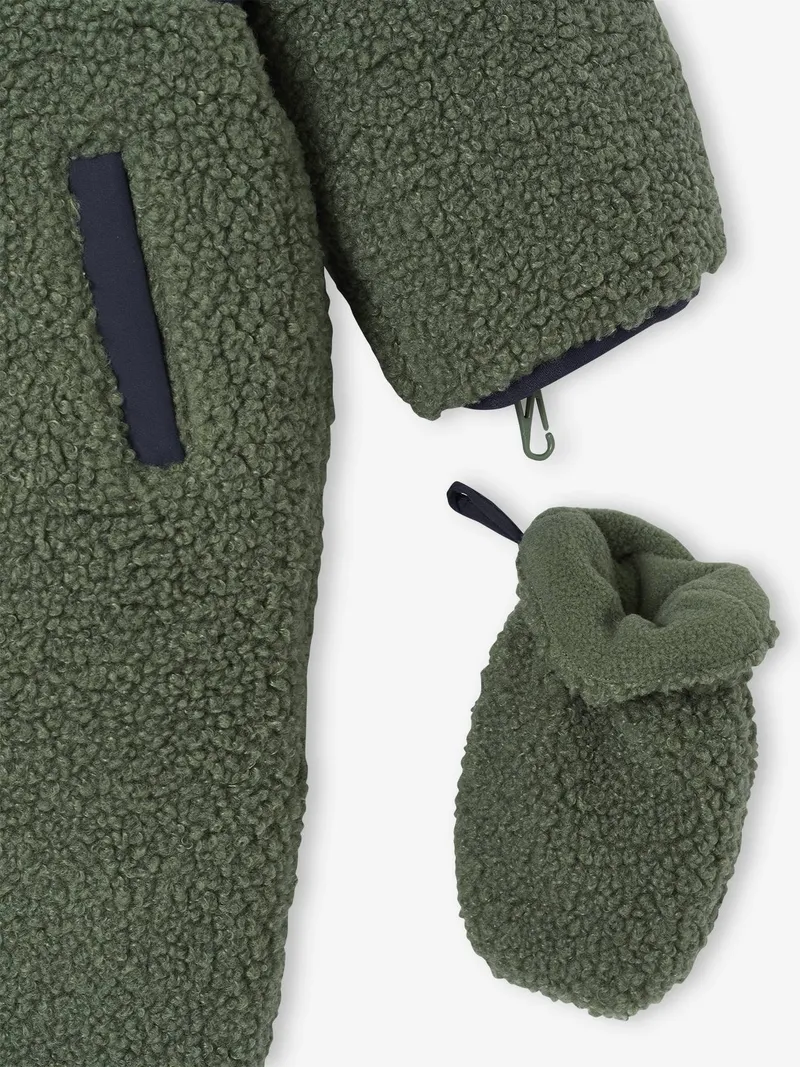 Vertbaudet Baby Winter-Overall mit Teddyfleece, Khaki, – Produktbild 3 von 3