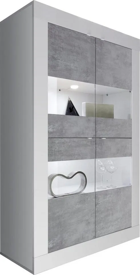 Home affaire Vitrine Basic Höhe 162 cm, Standvitrine mit 4 Türen - Metallgriffe, Stauraumvitrine in moderner Rahmenoptik, Hochschrank, Anrichte, Weiß, – Produktbild 3 von 8