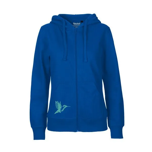 HANDGEDRUCKT HANDGEDRUCKT "Gartenfreude" Frauen Zip-HOODY aus reiner Biobaumwolle (kbA), Royal, – Produktbild 2 von 4
