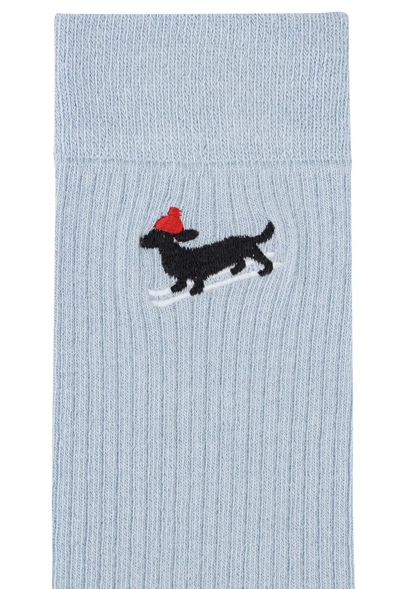 MELA MELA Gerippte Socken mit Stickerei, 1er Pack, Cloudy blue/dog ski, – Produktbild 1 von 1