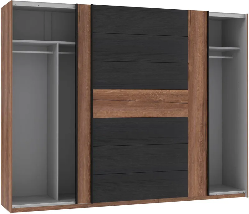 FORTE Schwebetürenschrank Bellevue, viel Stauraum mit schwarzen Metallgriffleisten, ca. 270x210cm, Beige|schwarz, – Produktbild 1 von 5