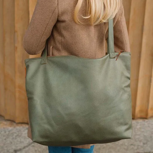 BOWLEANIES TASCHEN BOWLEANIES TASCHEN Mom Bag | Großer Shopper aus Lederfaserstoff mit Reißverschluss, Khaki, – Produktbild 3 von 4