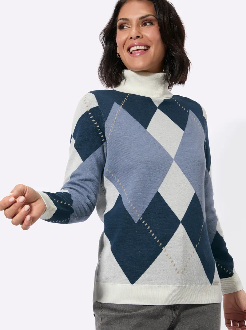 Witt Witt Rollkragenpullover dunkelblau-ecru, Dunkelblau-ecru, – Produktbild 2 von 2