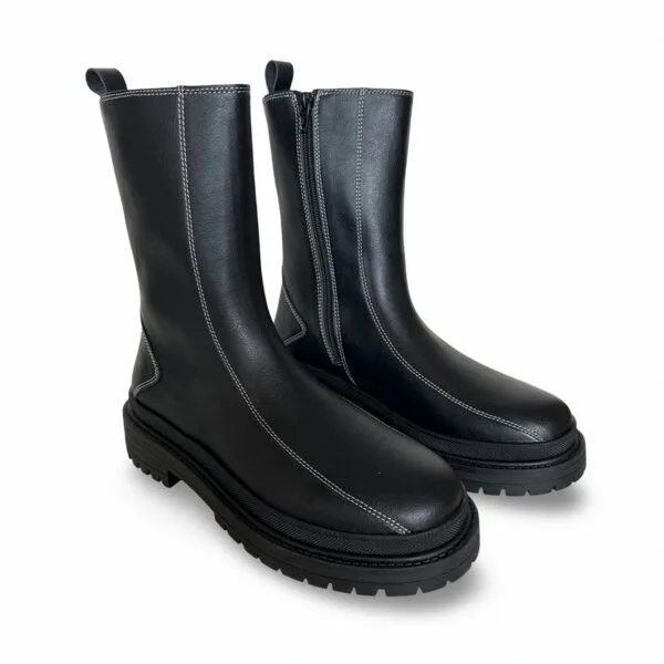 Nae Vegan Shoes Nae Vegan Shoes NAE | Reiko Vegane Stiefel – Mid-Calf Chelsea mit Chunky-Sohle, Schwarz, – Produktbild 2 von 4