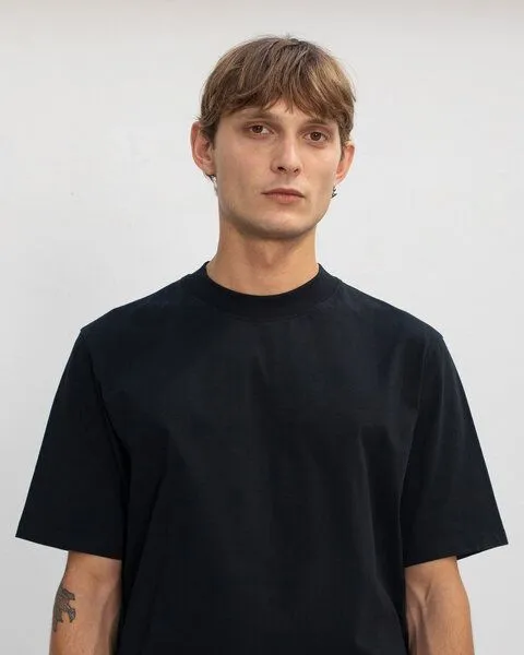 Rotholz Rotholz Basic T-Shirt mit breitem Kragen Bio Baumwolle, Schwarz, – Produktbild 2 von 8