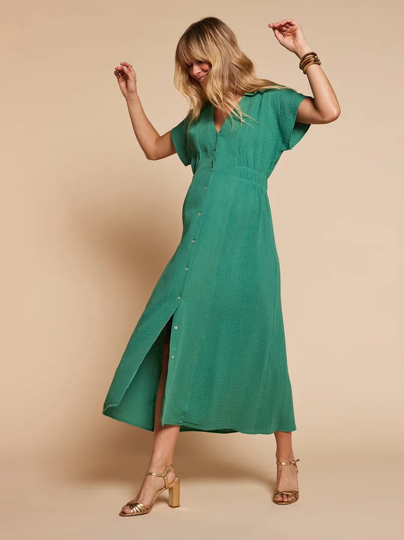 Envie De Fraise Langes Hemdblusenkleid für Schwangerschaft und Stillzeit ENVIE DE FRAISE, Smaragdgrün, – Produktbild 2 von 4