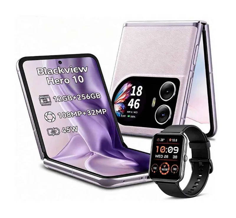 Blackview Blackview Hero 10 klapp handy Ohne Vertrag mit Smartwatch flip Smartphone (6.9 Zoll, 256 GB Speicherplatz, 108 MP Kamera, 6,9", 2,5K AMOLED, 108MP, 256GB, 4000 mAh/45W, NFC), Lila, – Produktbild 6 von 7