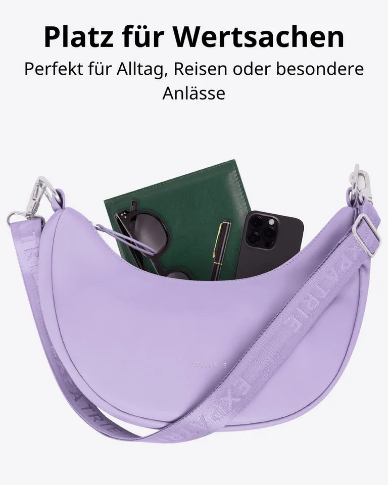 Expatrié Umhängetasche Lea Small Half Moon Bag Schultertasche, Elegante Crossbody Bag in Halbmond Form, Wasserabweisend, Lila, – Produktbild 4 von 5