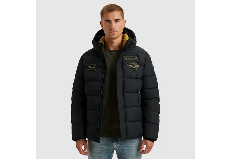 PME Legend PME Legend Steppjacke mit Kapuze und Logo-Badges, Blau, – Produktbild 1 von 4