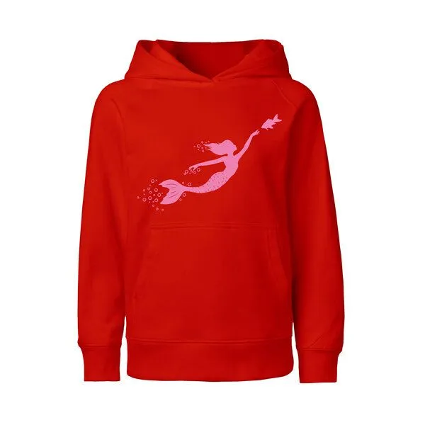 HANDGEDRUCKT HANDGEDRUCKT "Meerjungfrau" Kinder-Hoody, Red, – Produktbild 2 von 5