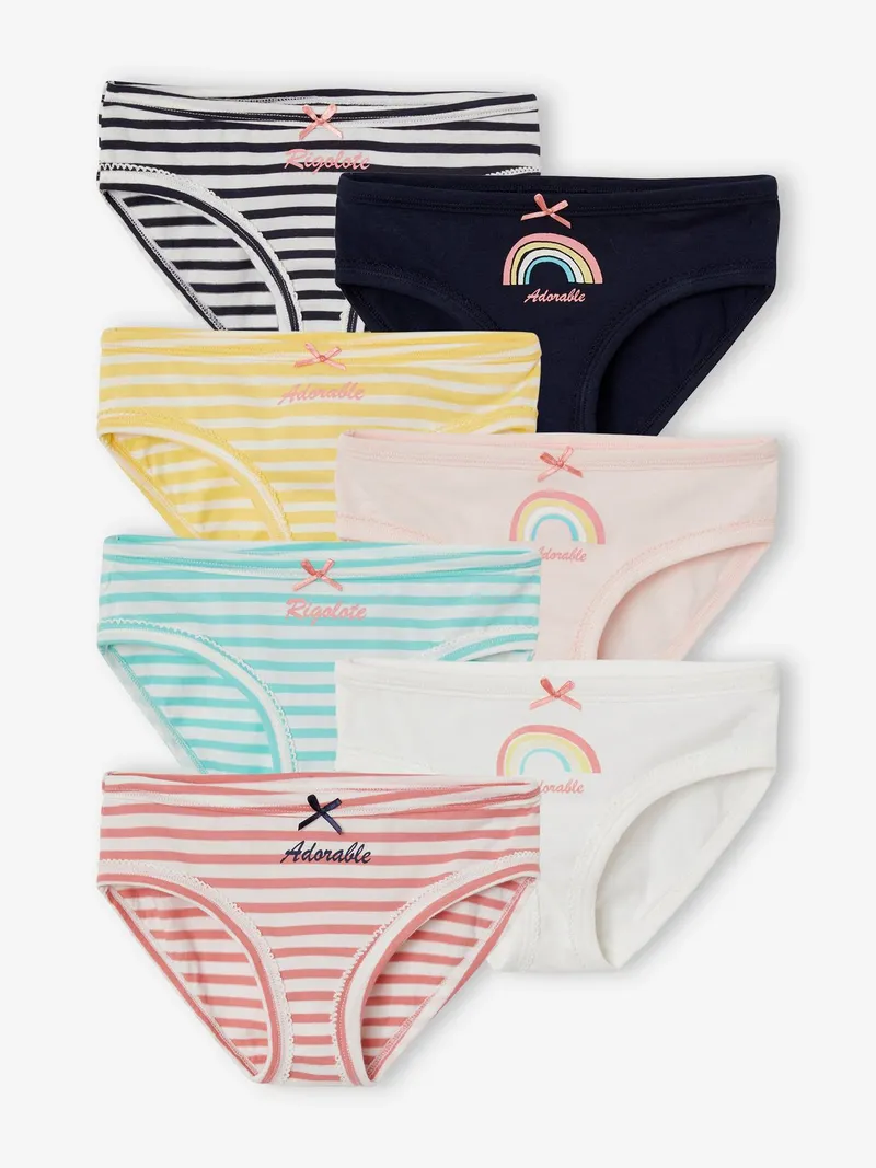 Vertbaudet Vertbaudet 7er-Pack Mädchen Slips, Mehrfarbig gestreift/regenboge, – Produktbild 1 von 3
