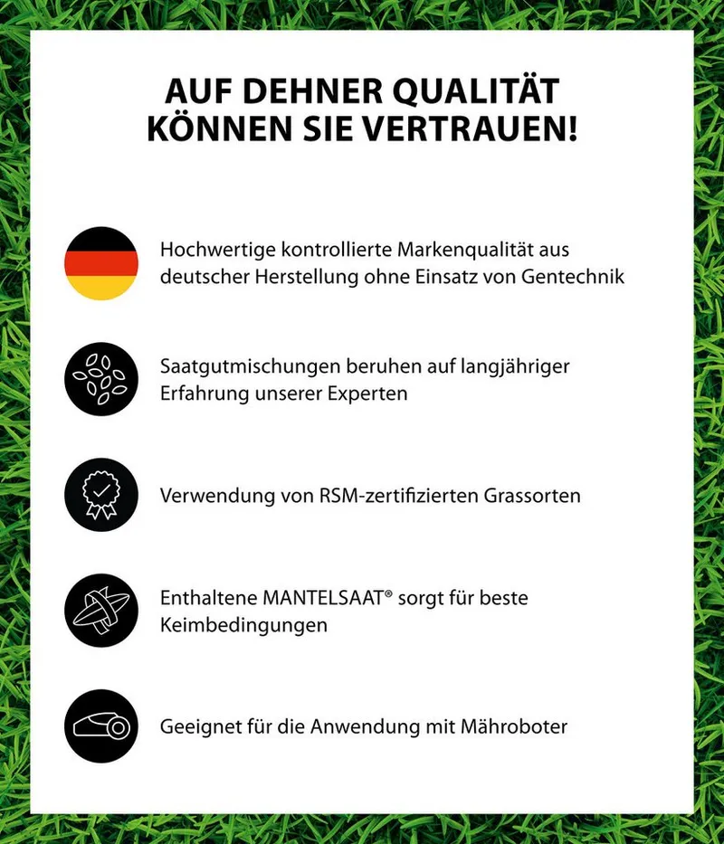 Dehner Rasensamen Rasen-Reparatur Saatgut, für strapazierfähigen Rasen, versch. Größen, 0,35 kg, Dünger, schnell keimend, pflegeleicht, FSC-zertifizierte Verpackung – Produktbild 2 von 5