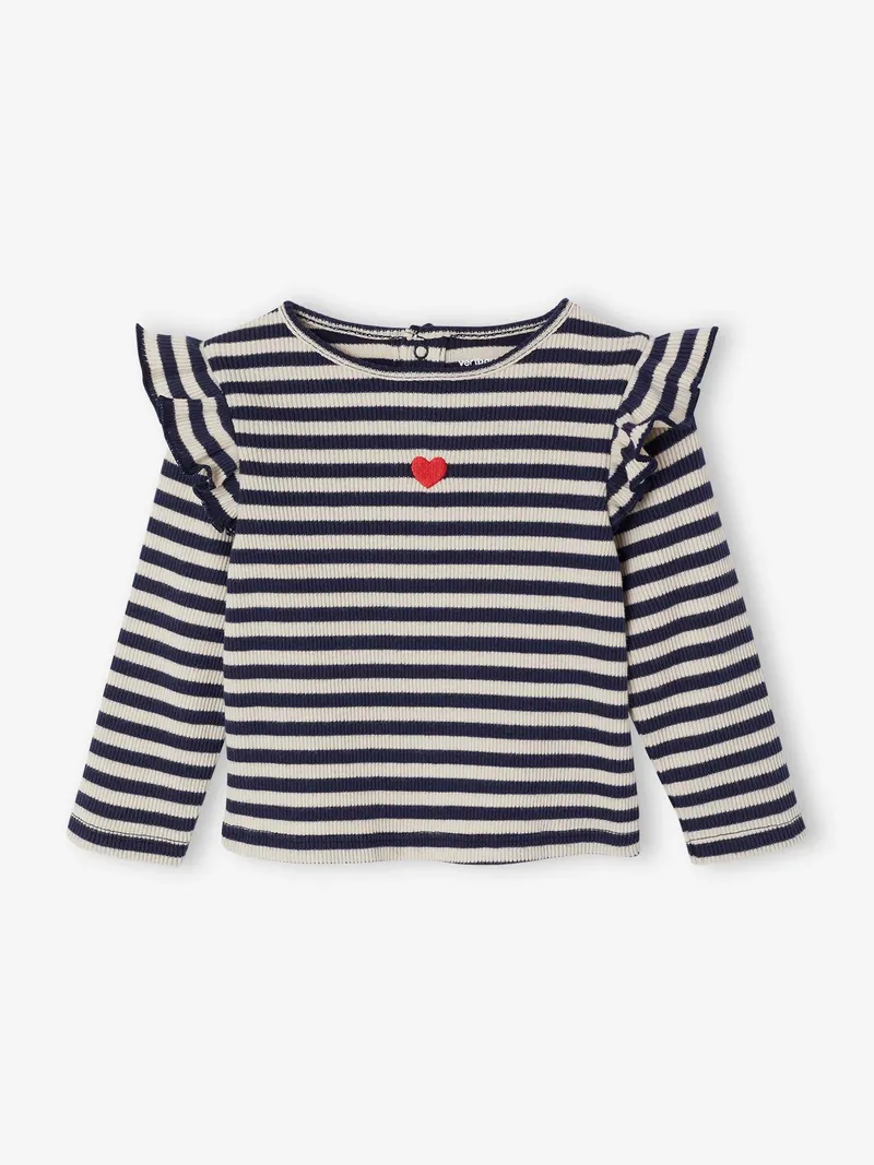 Vertbaudet Baby Shirt mit Volants und Herz-Stickerei, Vanille, – Produktbild 3 von 4