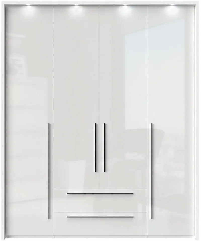 OTTO home Drehtürenschrank Piano, inklusive Rahmen und Beleuchtung, soft-close-Funktion (viele Breiten zur Auswahl, 226cm hoch, mit jeweils 2 Schubladen) beige oder weiß, UV lackiert, Hochglanzfronten, FSC-zertifiziert, Weiß, – Produktbild 4 von 8