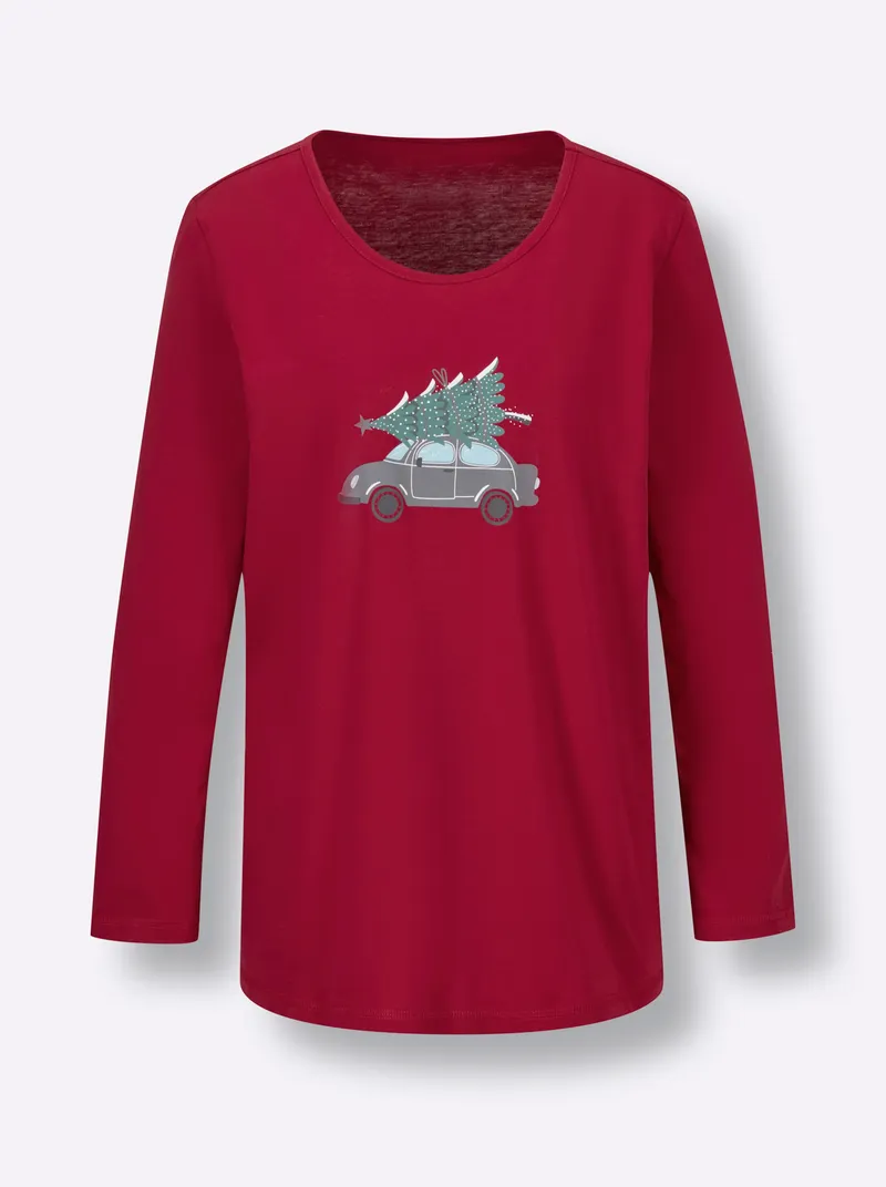 Comtessa Schlafanzugshirt, Rot-anthrazit, – Produktbild 1 von 2