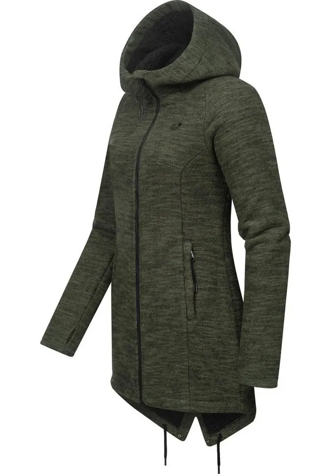 ragwear ragwear Kapuzenstrickjacke Wingi Melange Sportliche Kapuzenjacke mit Teddy-Kunstfell, Grün, – Produktbild 3 von 4