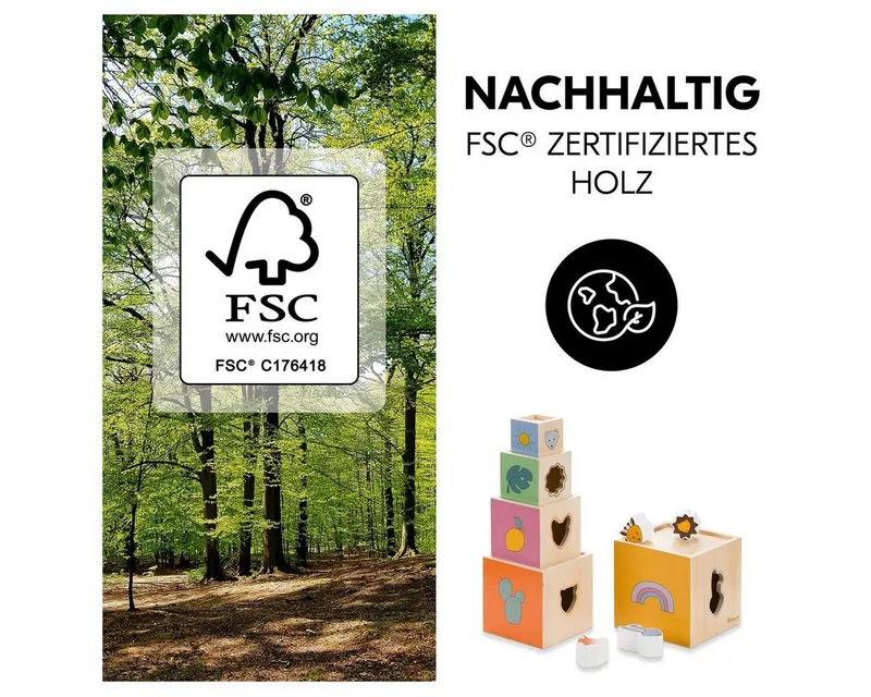 Hauck Hauck Steckspielzeug Stack N Raise, Stapelspiel Holz Stapelturm Stapelsteine Motorikspielzeug ab 1 Jahr, Bunt, – Produktbild 4 von 5