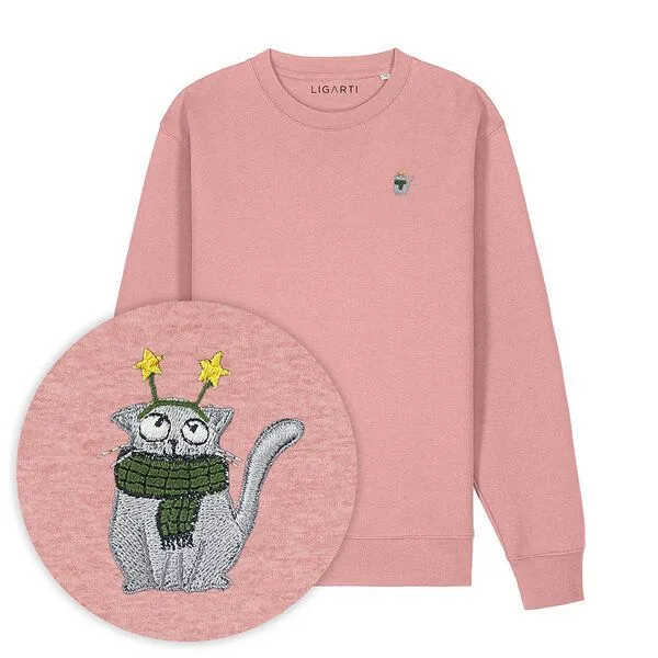 LIGARTI Bestickter Pullover – Babette die Winter-Katze – LIGARTI Tiermanufaktur, Altrosa, – Produktbild 1 von 3