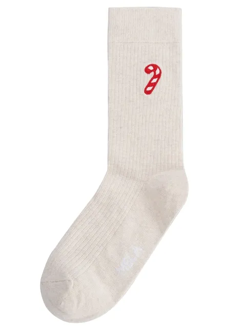 MELA MELA Gerippte Socken Stickerei 1 Paar aus 100% Bio-Baumwolle, Cream melange / candy cane, – Produktbild 3 von 5