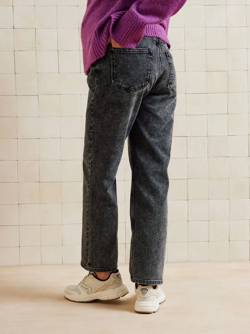 Vertbaudet Umstands-Jeans mit geradem Bein und nahtlosem Einsatz am Bauch, Grauer denim, – Produktbild 4 von 4