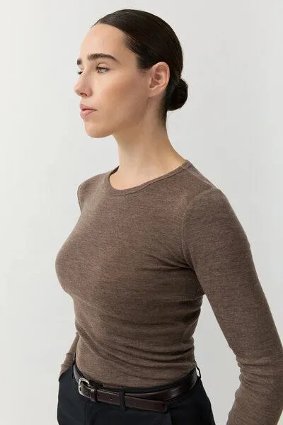 The Slow Label The Slow Label Langarm-Shirt aus Merinowolle, Taupe melange (beige), – Produktbild 4 von 4