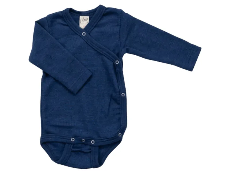 Lilano Lilano Baby Wickelbody Langarm Wolle Seide blau Gr.62, Blau, – Produktbild 1 von 2