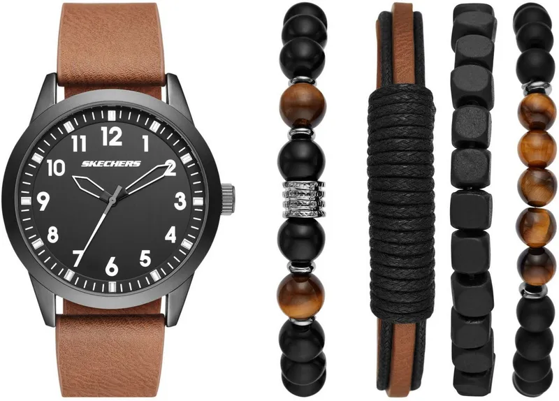 Skechers Skechers Quarzuhr SR9065, (Set, 5-tlg., mit 4 Schmuckarmbändern), Armbanduhr, Herrenuhr, analog, Geschenkidee, Braun, – Produktbild 1 von 4