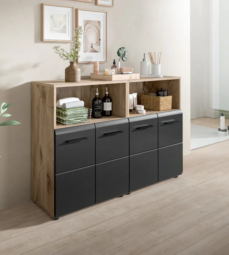 Inn.Furn Badkommode Cover (Spar-Set, 2x Kommode Schwarz und Eiche, 120 x 80 cm), einzeln oder als Doppelkommode, Schwarz, – Produktbild 4 von 5