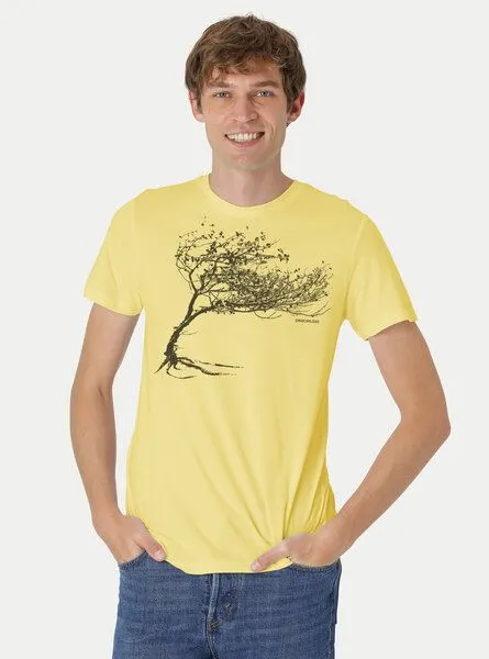 Peaces.bio - handbedruckte Biomode Peaces.bio - handbedruckte Biomode Bio-Herren-T-Shirt "Windy Tree", Hellgelb, – Produktbild 2 von 2
