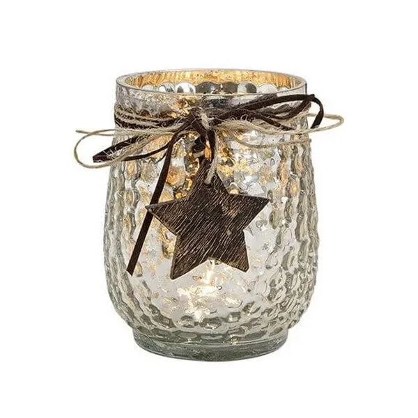 Mitienda Shop Mitienda Shop Windlicht aus silbernem Glas mit Holz Stern Anhänger – Produktbild 1 von 2