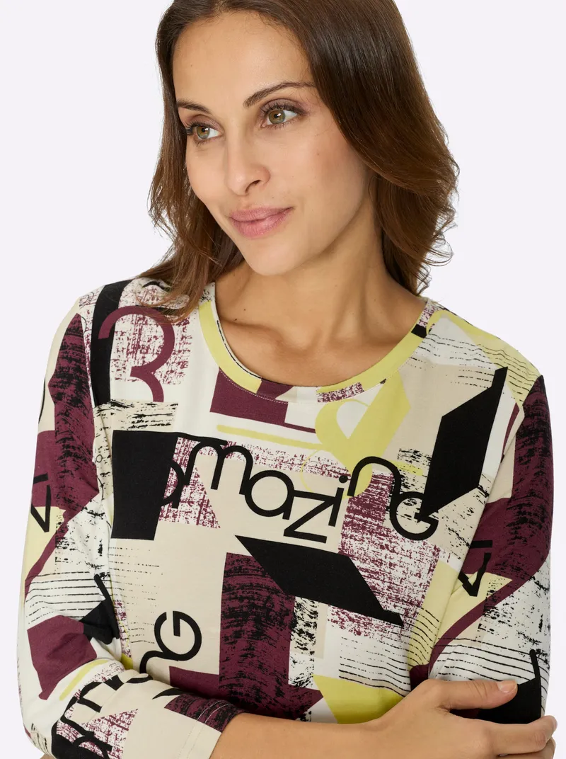 Witt Print-Shirt limone-burgund-bedruckt, Limone-burgund-bedruckt, – Produktbild 2 von 2