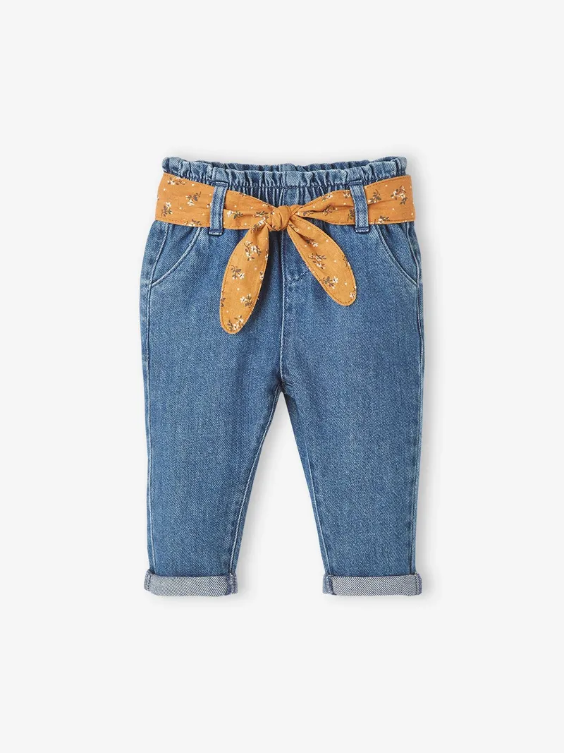 Vertbaudet Mädchen Baby Jeans mit Stoffgürtel, Blue stone, – Produktbild 2 von 3