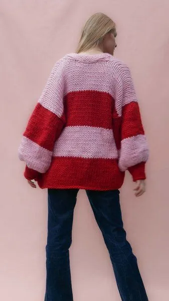 PANAPUFA PANAPUFA bunte gestreifte Strickjacke aus Merinowolle, Mehrfarbig rosa rot, – Produktbild 3 von 3