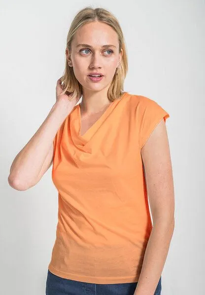 Alma & Lovis Alma & Lovis Shirt mit Wasserfall-Ausschnitt, aus Bio-Baumwolle | Short Cascade, Orange, – Produktbild 1 von 1