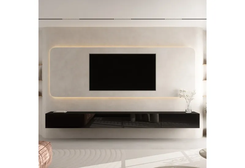 Planetmöbel TV-Schrank West TV-Board, Fernsehtisch 320 cm lang, TV-Lowboard (für Fernseher bis 75 Zoll, TV Schrank viel Stauraum, 2-St., sideboard hängend, Fernsehschrank 2x 160 x 30 x 37,5 cm) schwarz, Schwarz, – Produktbild 3 von 4