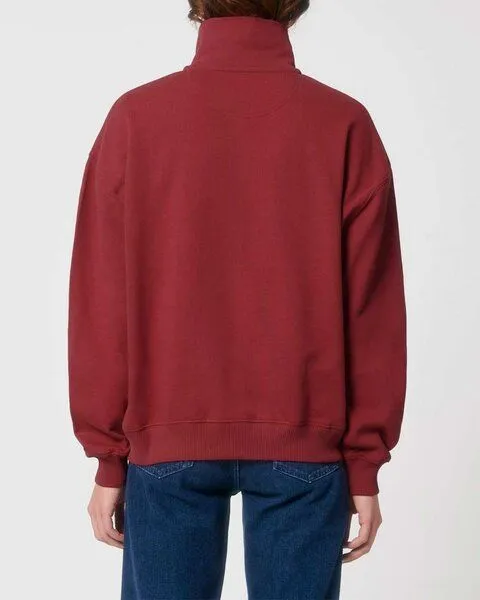YTWOO YTWOO Oversized Sweatshirt mit kurzem Reißverschluss aus reiner Bio-Baumwolle; Unisex Troyer, Rot, – Produktbild 4 von 4