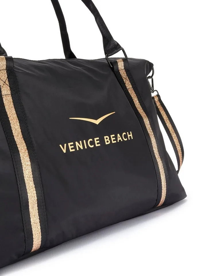 VENICE BEACH VENICE BEACH Sporttasche große Umhängetasche, Wellnesstasche, Saunatasche, Reisetasche, Weekender, Strandtasche mit modischem Druck VEGAN, Goldfarben|schwarz, – Produktbild 5 von 5