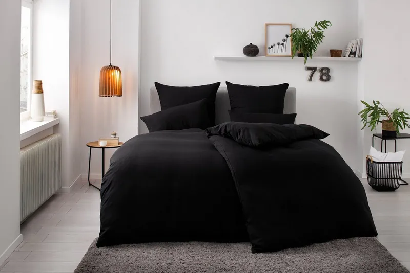OTTO home Bettwäsche Desner 100% Microfaser, extra weich, allergikerfreundlich, Microfaser, 3 teilig, Premium Qualität, uni, schnell trocknend, pflegeleicht, ab 135x200 cm, Schwarz, – Produktbild 2 von 6