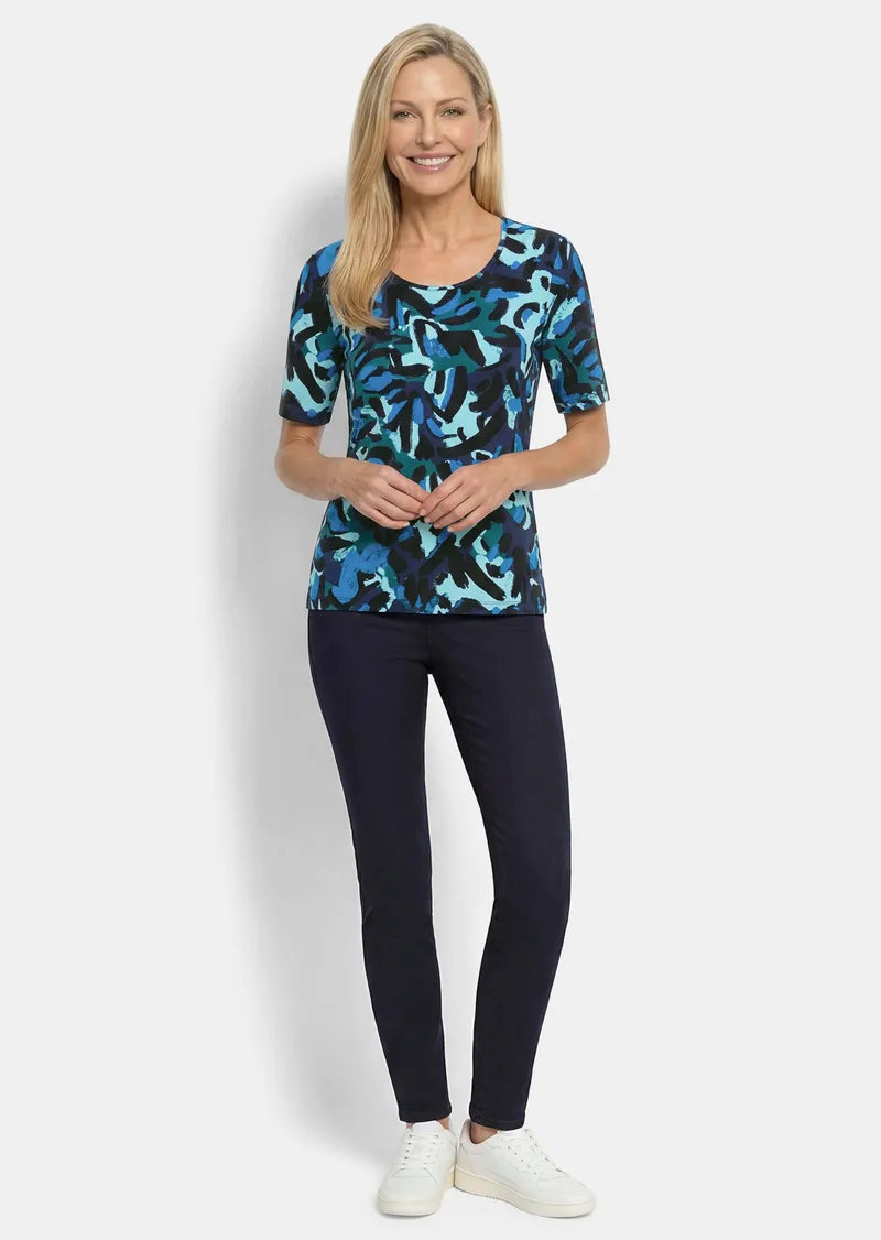 Goldner Viskoseshirt mit künstlerischem Print - marine / dunkelgrün / gemustert - Gr. 44 von Goldner Fashion, Blau, – Produktbild 2 von 3