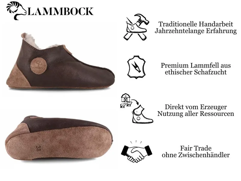 Lammbock Lammbock warme Lammfellhausschuhe Texel Hausschuh, Braun, – Produktbild 2 von 5