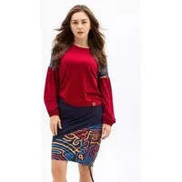 KOKOworld Bluse Lucia Damen – Viskose EcoVero – femininer Schnitt mit Puffärmeln & KOKOworld-Print – inspiriert von Panama & Guatemala – fair & nachhaltig in EU produziert, Rubin laberinto (rot), – Produktbild 1 von 1