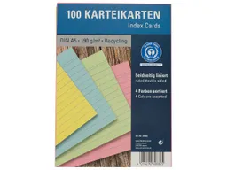 100 Karteikarten aus Recyclingkarton 190 g/m² DIN A5, farbig sortiert – Produktbild 1 von 1