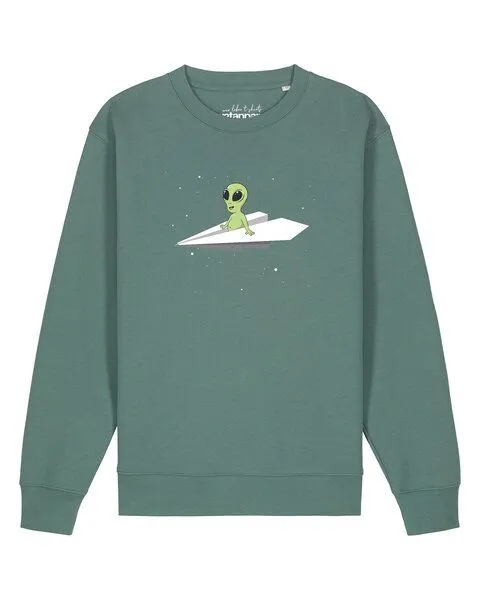 watapparel watapparel Sweatshirt Unisex Alien on a paper plane, Green bay, – Produktbild 1 von 2