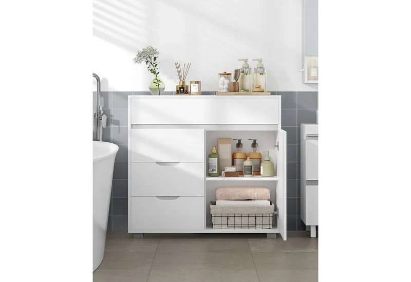 LuxusKollektion Badkommode Badezimmerschrank Kommode 4 Schubladen Schranktür Weiß 30 x 80 x 82 cm, Weiß, – Produktbild 2 von 4